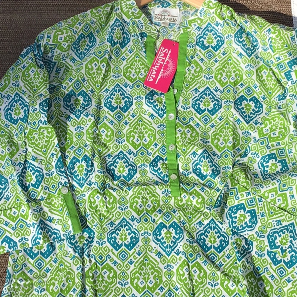 Sabhyata L Green Tunic Made in India Anthropologie NWT - Picture 3 of 10